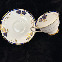 Thumbnail for Rare Royal Crown Albert China 1930 Blue Gold Leaf Tea Set Trio x2 & Jug England13
