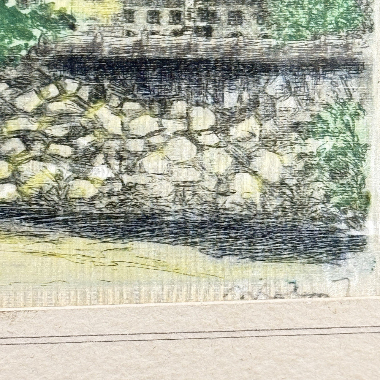 Salzburg Scene Etching Watercolored on Silk Signed Framed Painting 13x11” Print4