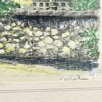 Thumbnail for Salzburg Scene Etching Watercolored on Silk Signed Framed Painting 13x11” Print4