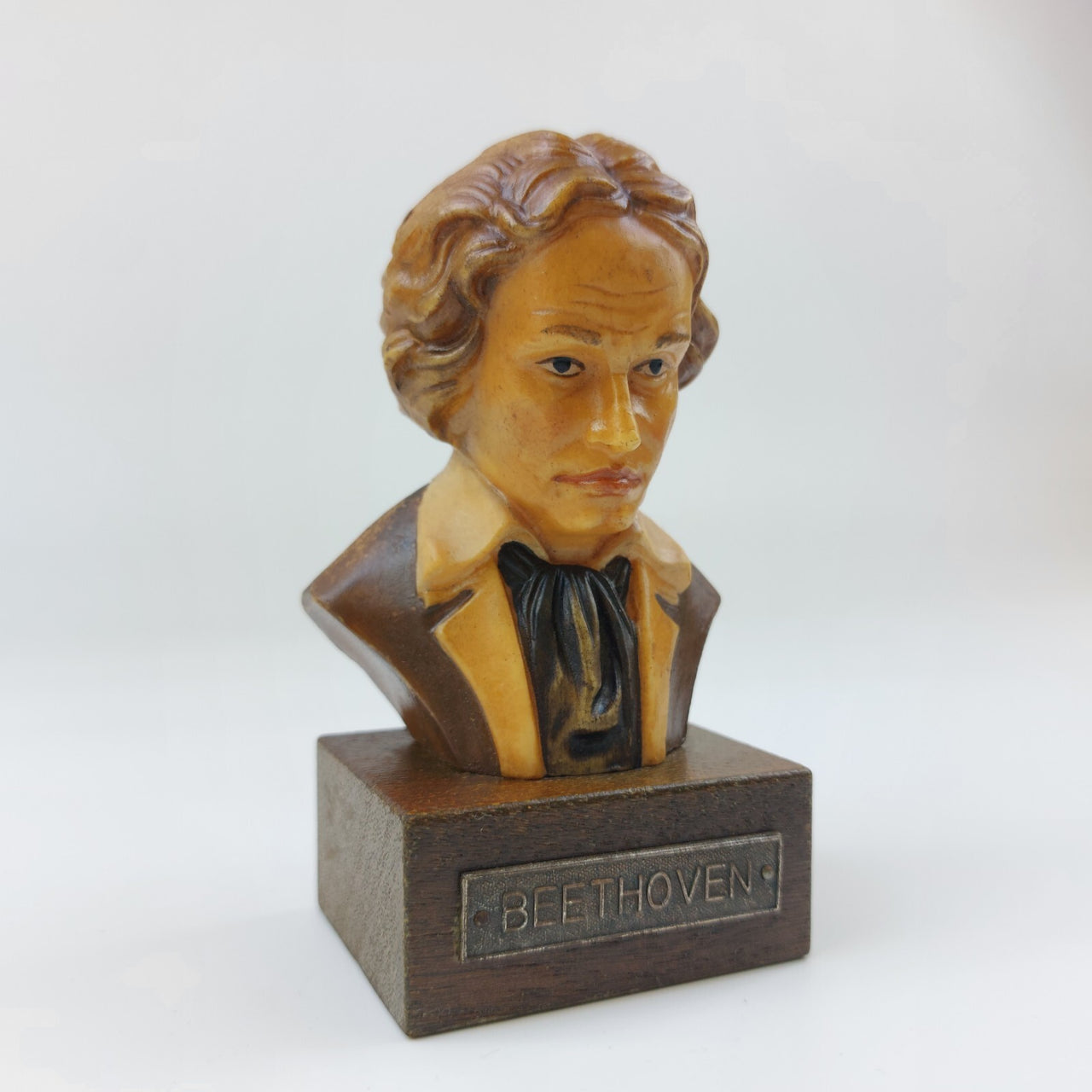 Rare ANRI Handcrafted Vintage Beethoven Bust on Wood Base with Metal Nameplate0