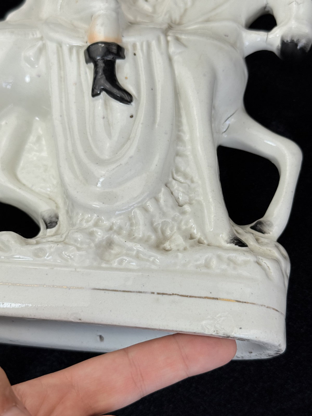 Antique Porcelain Staffordshire Cavalier- Horse Figurine Pair decor see one head21