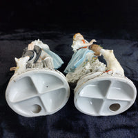 Thumbnail for Continental Porcelain Figures Pair 11in w Flower & Lambs 20th century decor Box12