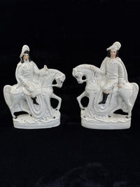 Thumbnail for Antique Porcelain Staffordshire Cavalier- Horse Figurine Pair decor see one head17