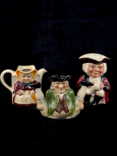 Set of 3 Tony Wood Staffordshire Character Teapots Aron, William & Lady jug.0
