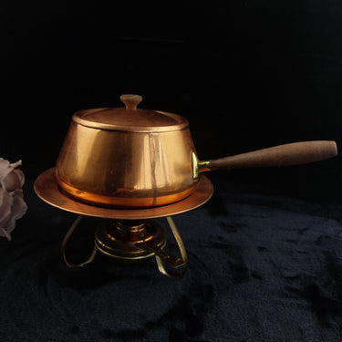 Tagus Copper Fondue Pot Set with Burner Made in Portugal Wood Handle gift Decor1