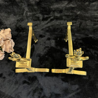 Thumbnail for Antique Brass Fireplace Firedogs Andirons Pair - Georgian Neoclassical Style9