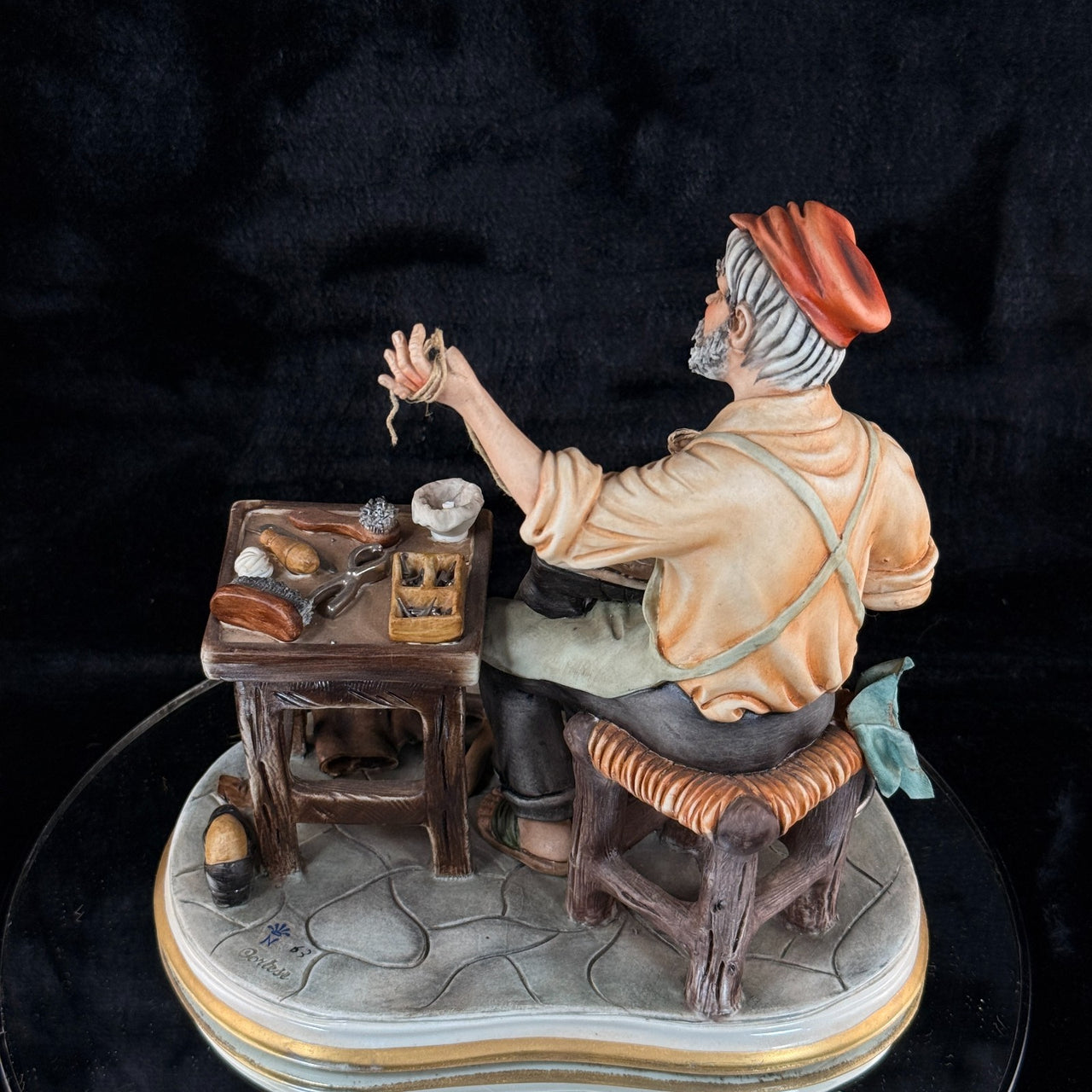 Cortese Capodimonte Figurine Porcelain Shoemaker Scene Italy 1963 Signed 9 in2