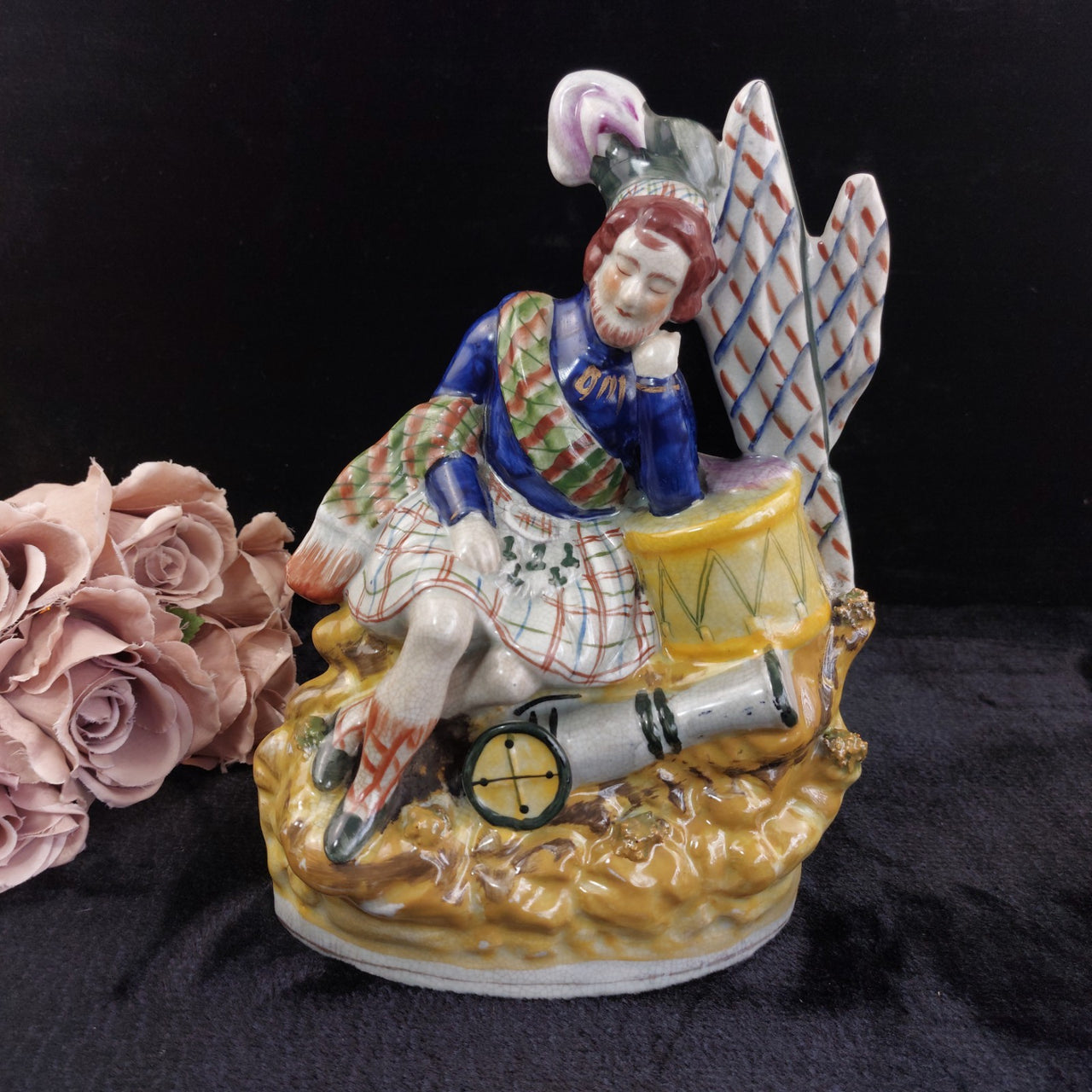 Antique Style Staffordshire 11" Pottery Figurine Sleeping Scotsman Decor2