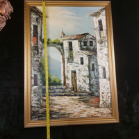 Thumbnail for Vintage Framed Oil Painting Signed by Maria European Village Scene Gold Frame8