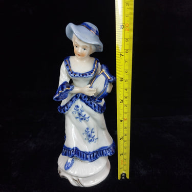 Porcelain Lady Figurine – Blue & White Victorian Style United Kingdom Vintage1