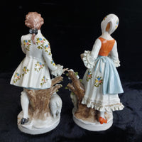 Thumbnail for Continental Porcelain Figures Pair 11in w Flower & Lambs 20th century decor Box9