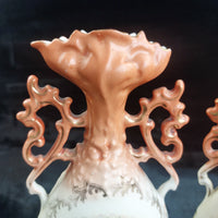 Thumbnail for Victoria Austria Porcelain Vase Pair Handled Romantic Scene Antique Decor. 9in20