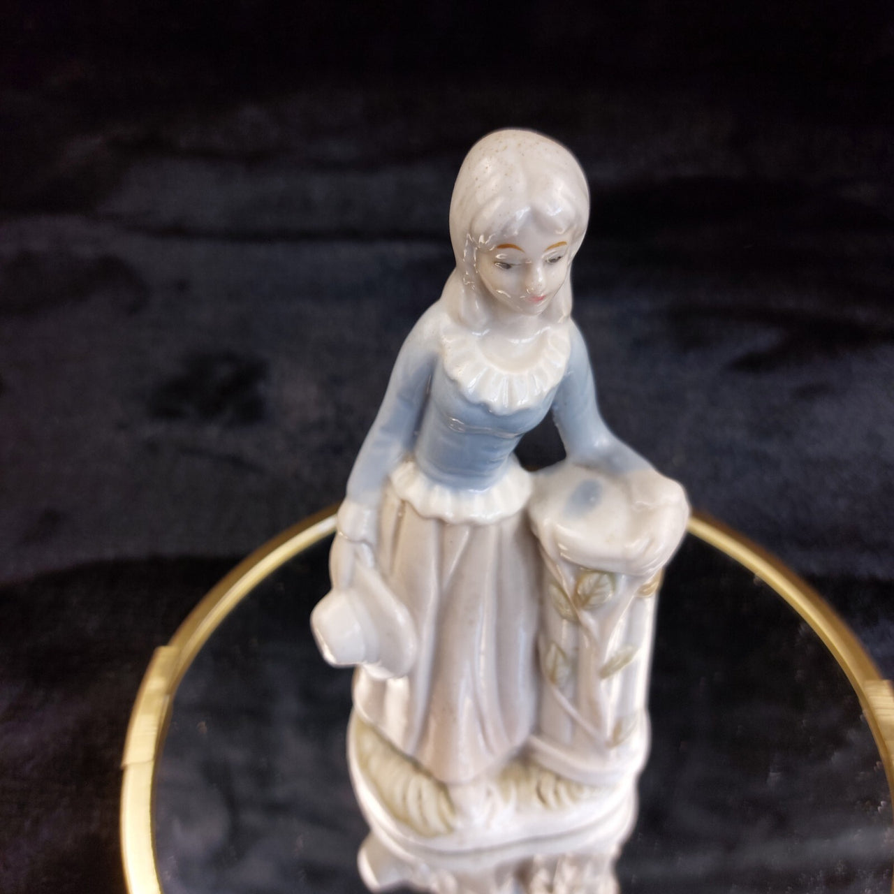 Antique Porcelain Lady Figurine Blue Dress 5.5 in Hand Painted Floral pics see2