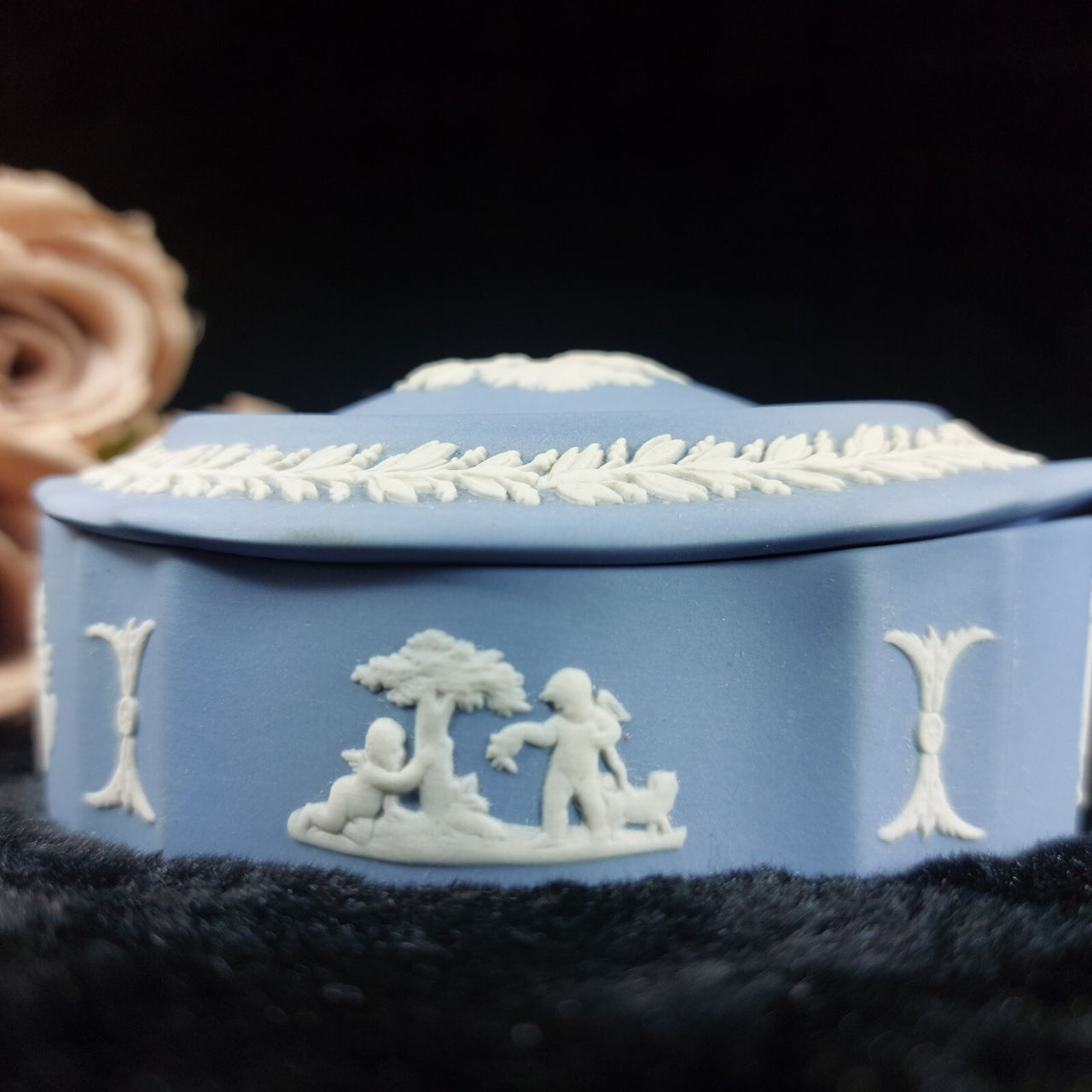 Wedgwood Jasperware  Blue Oval   Elegant Vintage Collectible Trinket Box 9