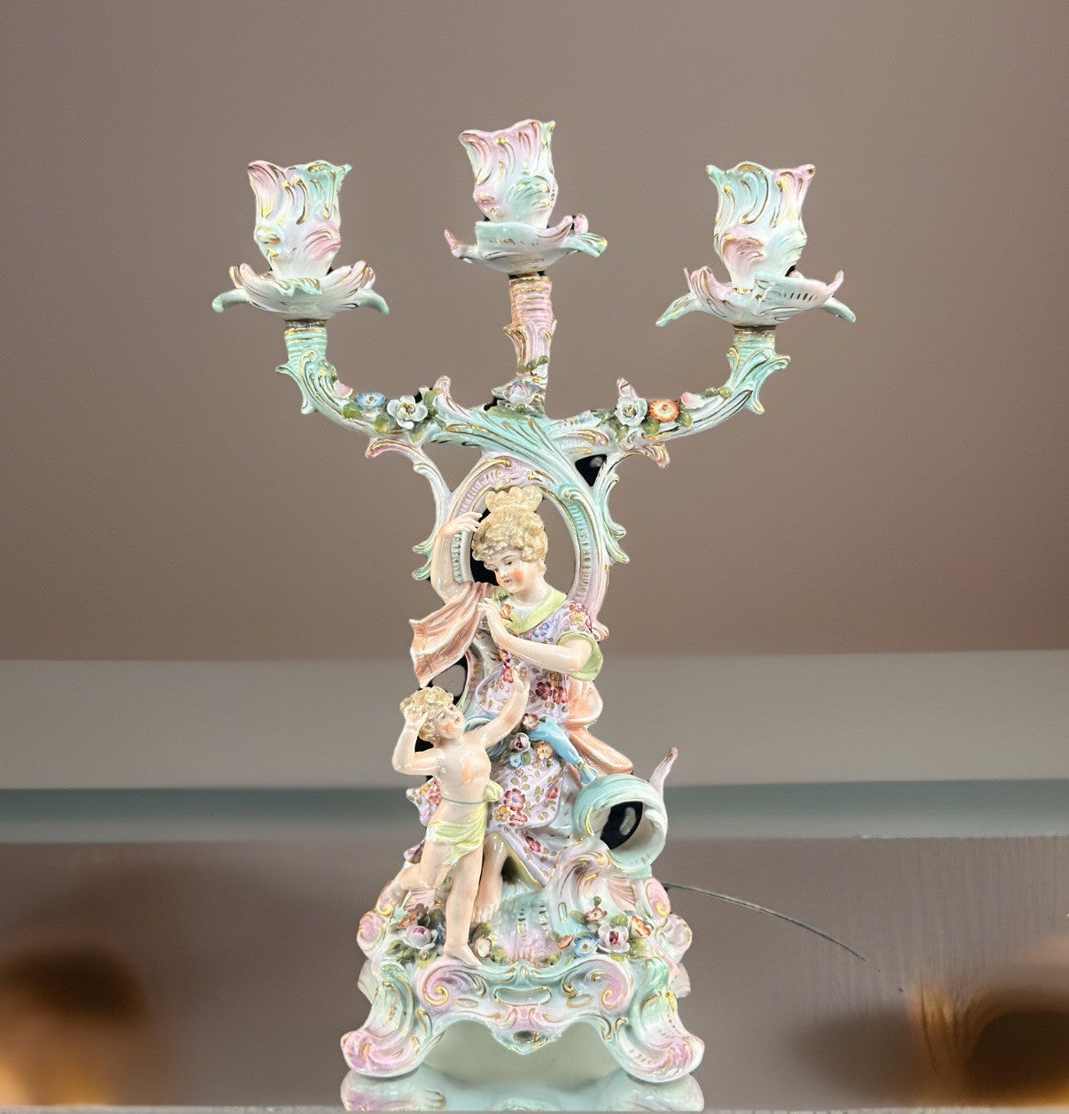 Antique 1800s Sitzendorf Dresden Meissen Sty Porcelain Candelabra Rococo Pic See1