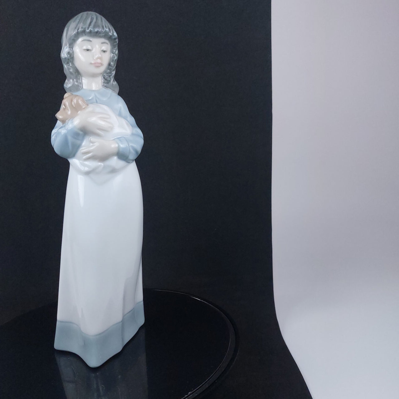 NAO Handmade Beautiful Porcelain Young ladyl with Puppy Figurine - 8.9" - 1990.22