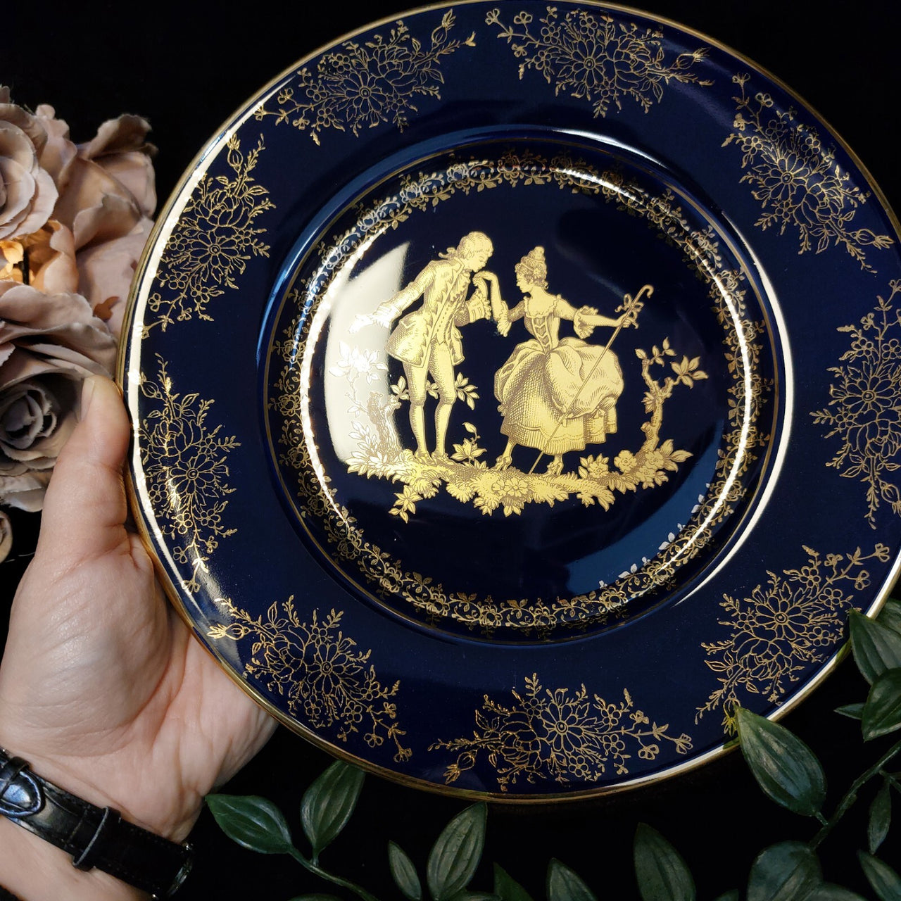 Limoges Royal Blue  Glaze & Decorative Plate  Miniature Porcelain  Wall 3 Plates6