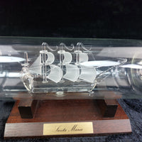 Thumbnail for Santa Glass Maria Ship In Bottle On Wooden Stand Frosted Sails Nautical Handmade2