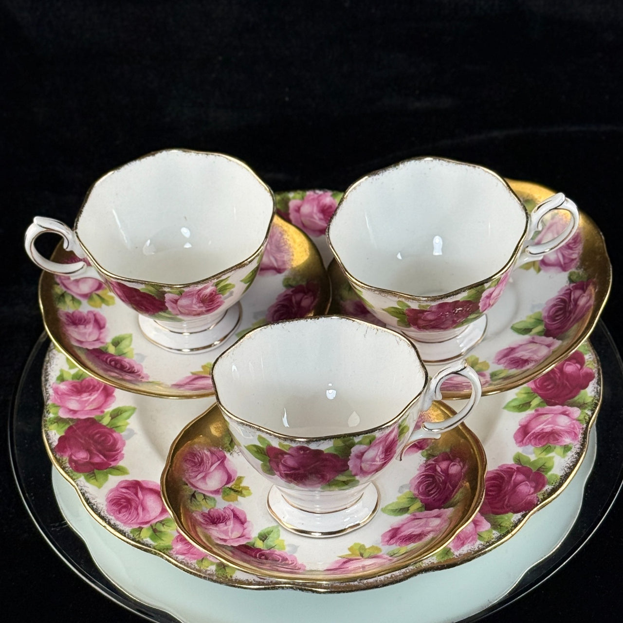 Royal Albert Pink Rose tea set of 3 &serving plate England stunning 7p tea set 4