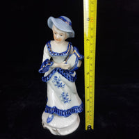 Thumbnail for Lady Porcelain Figurine – Blue & White Victorian Style United Kingdom Vintage1