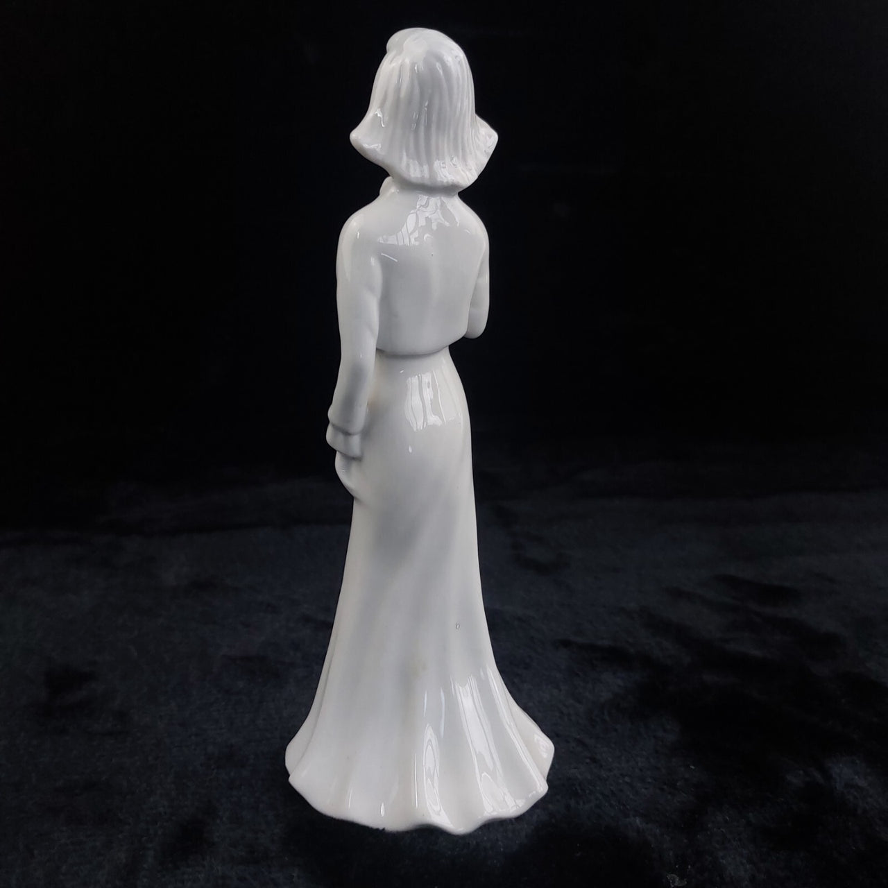 Vintage white Porcelain beautiful Girl FigurineElegant White Dress Blue Mark  9"2