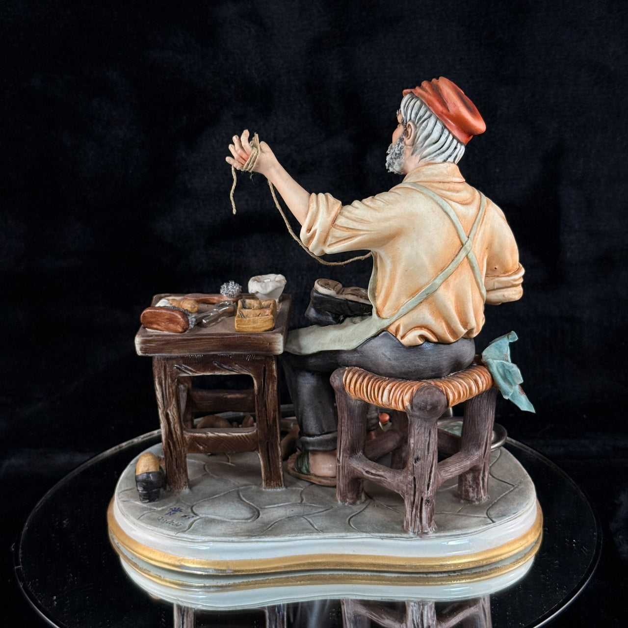 Cortese Capodimonte Figurine Porcelain Shoemaker Scene Italy 1963 Signed 9 in9