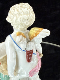 Thumbnail for Antique Cupid German Porcelain Figurine w Wheelbarrow Match Holder SPM see pics.13