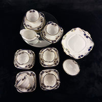 Thumbnail for Rare Royal Albert Crown China Blue Gold Leaf Tea Set Trio x2 & Jug England 1930s22