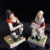 Thumbnail for Antique Staffordshire decor Figurines Seated Couple classic Pair 906g  see pics0