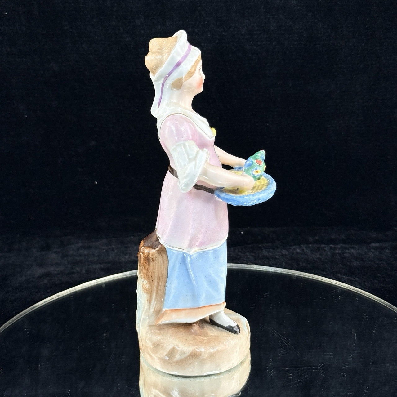 Antique German Porcelain Figurine Lady Serving Tray Victorian Style Decor Figure6