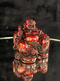 Thumbnail for Vintage Chinese Laughing Buddha Red Resin Figurine Happiness Prosperity Statue3