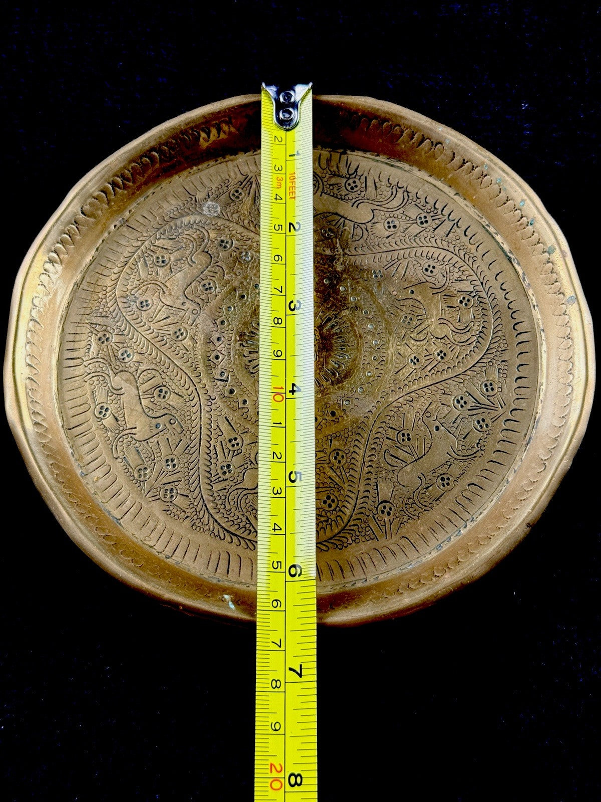 Antique Middle Brass Eastern Plate Hand Etched Islamic Design Deer Pattern Tray9