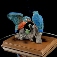 Thumbnail for Leonardo Kingfishers Figurine on Base Wood Bird Sculpture- Damaged flower Resin4