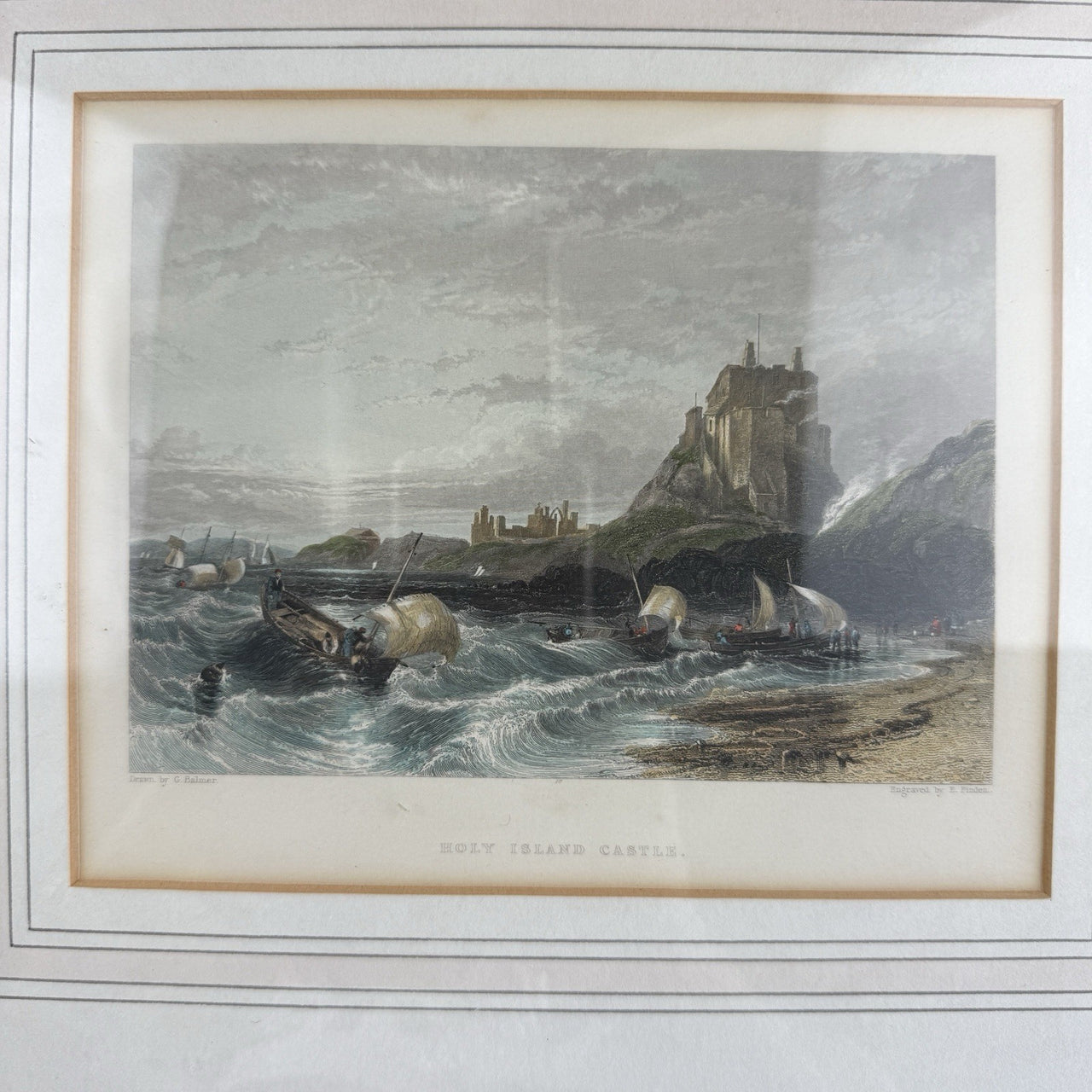 Pair Antique c.1830s Thomas Allom Engravings pr Bamborough & Holy Island Castle.10