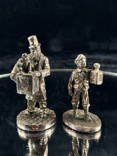 Vintage Metal Street Vendor Figurines Set Victorian Man Boy Lantern 3in0