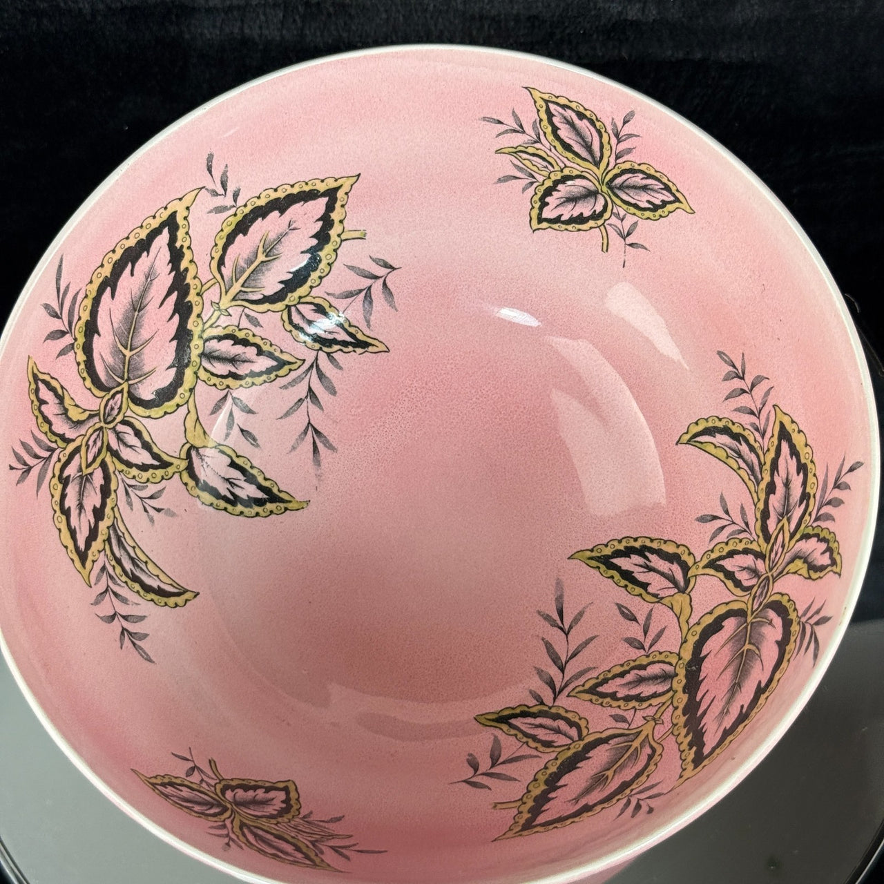 Maling Coleus Pink Footed Bowl 20cm Vintage Leaf Pattern England 1950s gift7