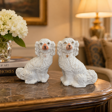 Antique Staffordshire Porcelain King Charles Spaniel Figurine Pair Victorian dec0