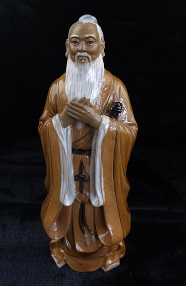 Chinese Porcelain Confucius Figure Good Glazed  1291g Statue Brown White Rob 30c0