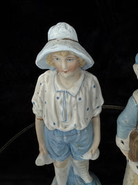 Thumbnail for Antique 19th c German Porcelain Figurine Pair Two Children Bisque &Glazed Finish5