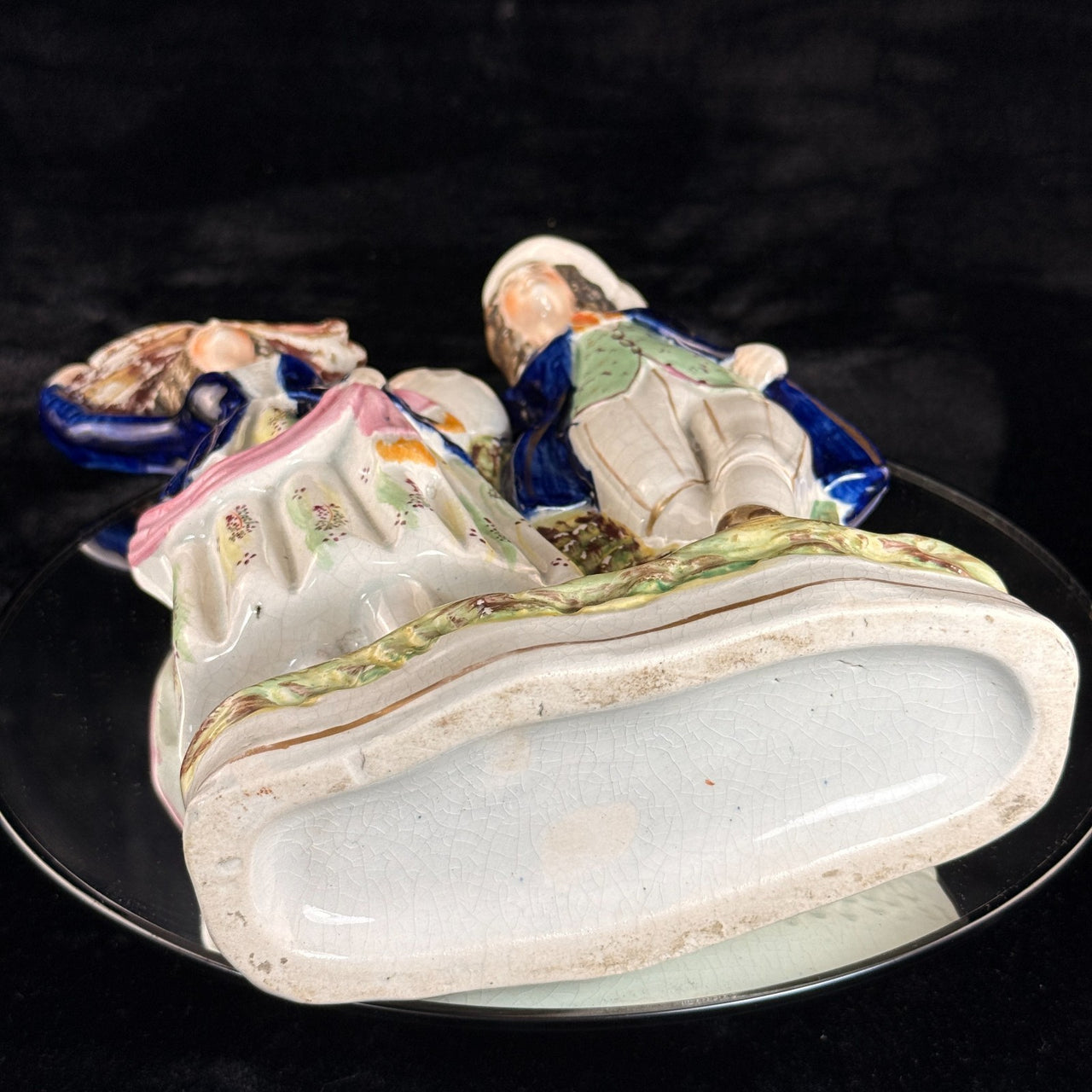 19th Century antique Staffordshire Pottery Large Figure Couple Flatback repaired14