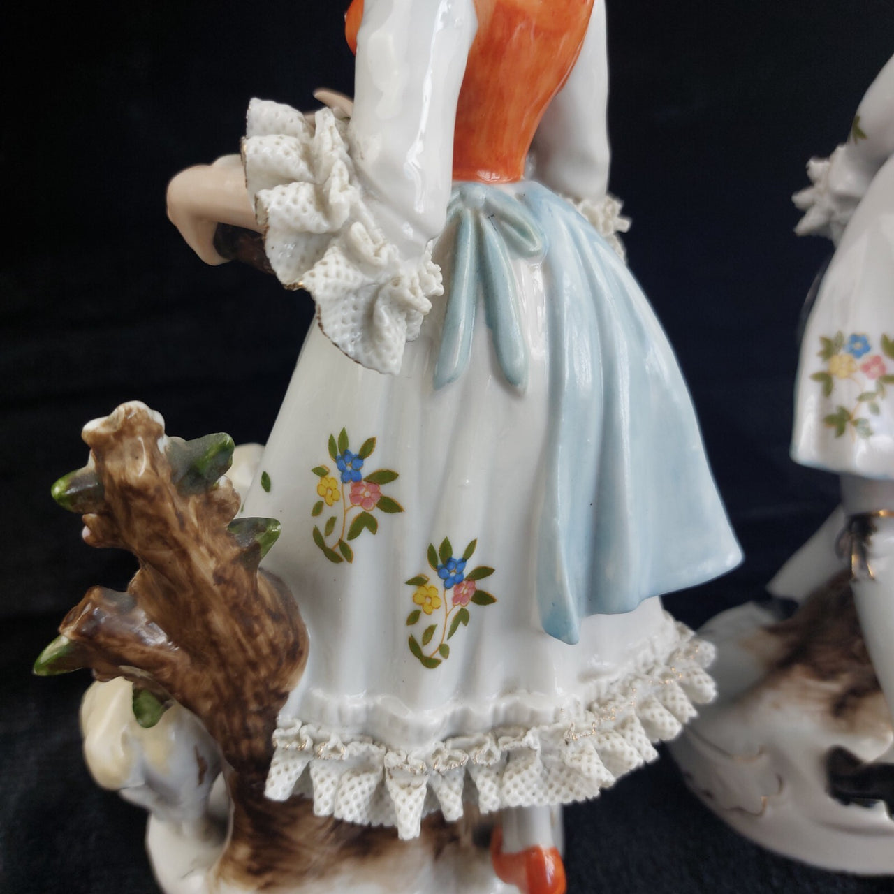 German Porcelain Figurine Pair Shepherdess & Shepherd Sheep 10" gift see pics11