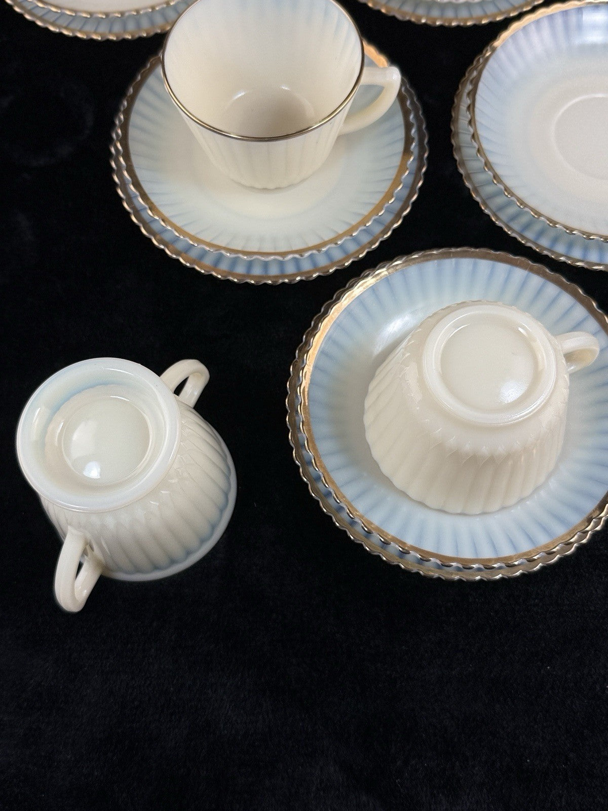 Macbeth Evans American Sweetheart Monax Milk Glass Tea Set 6 Cups Saucers Creame6