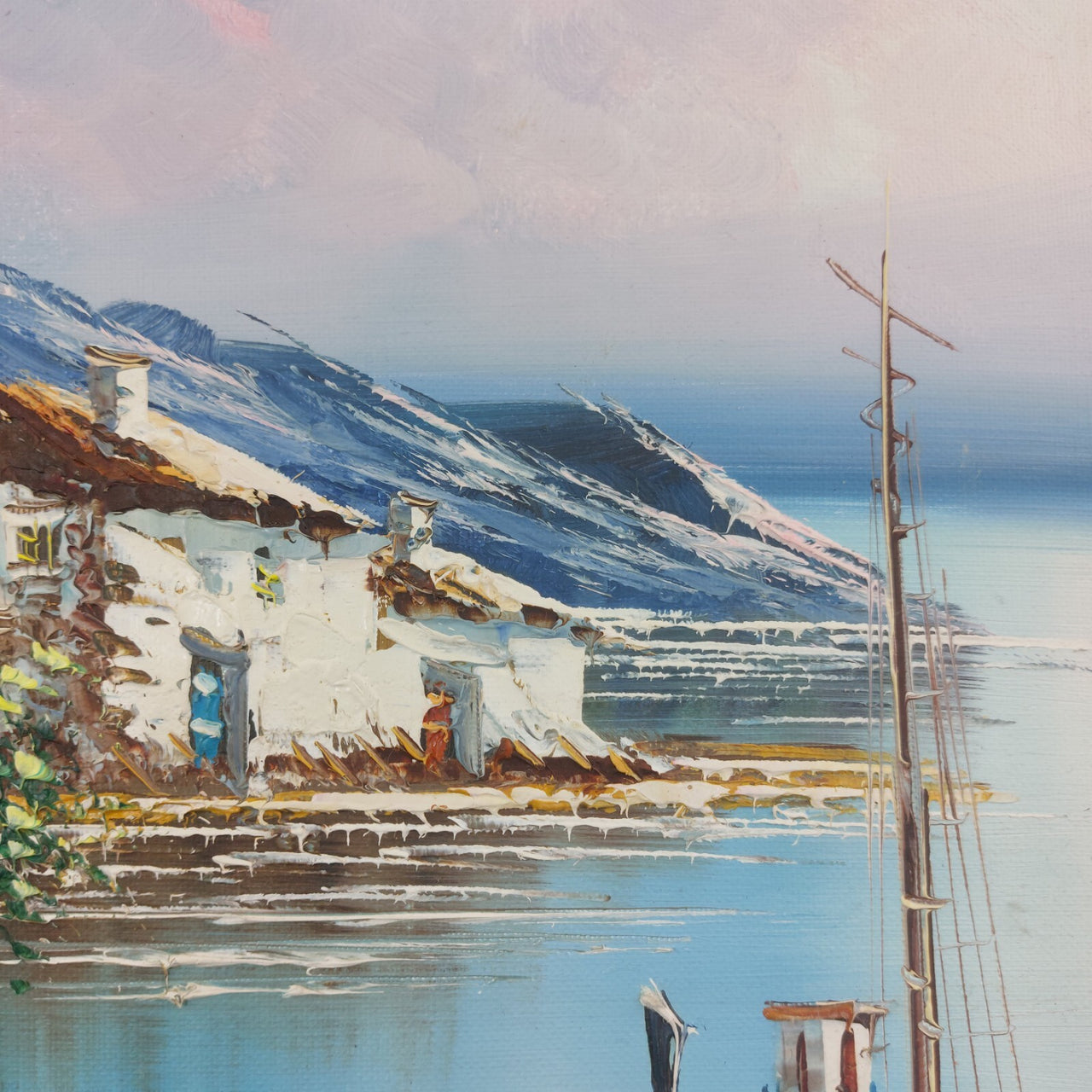 Mediterranean Scene Coastal Oil Painting – Signed Framed Artwork United Kingdom4