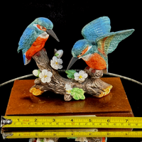 Thumbnail for Leonardo Kingfishers Figurine on Base Wood Bird Sculpture- Damaged flower Resin9