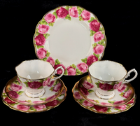 Thumbnail for Pink Royal Albert Old English Rose Trio x2 & Serving Plate Bone China England3