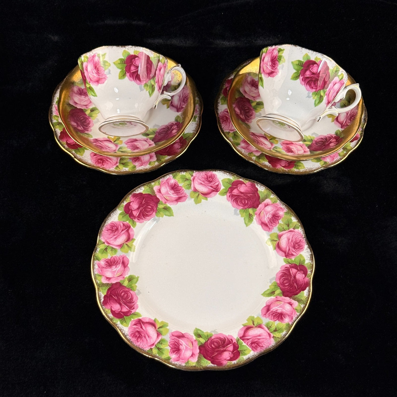 Pink Royal Albert Old English Rose Trio x2 & Serving Plate Bone China England7