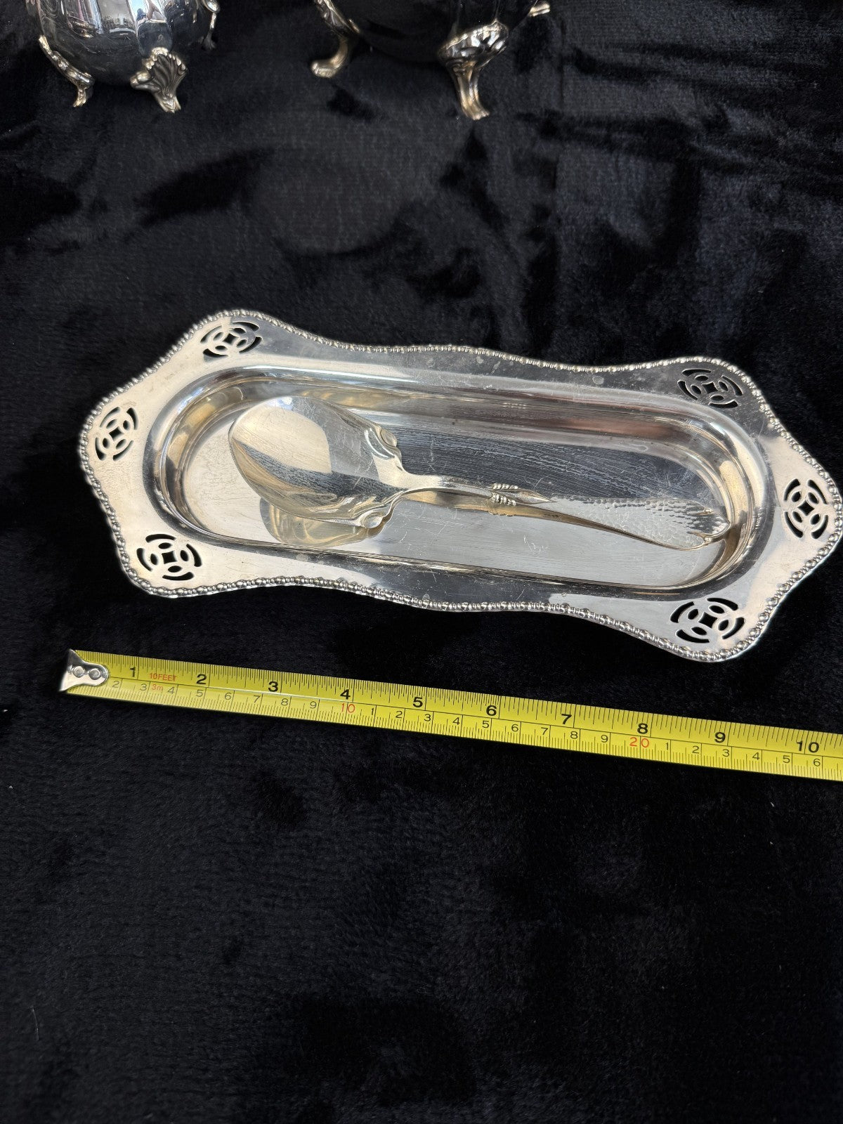Vintage SilverPlated Serving Tray and serving Spoon Set rectengle plate8