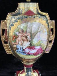 Thumbnail for Antique 19th Century Royal Vienna Urn Lamp Romantic Scene Gold Accents Large12