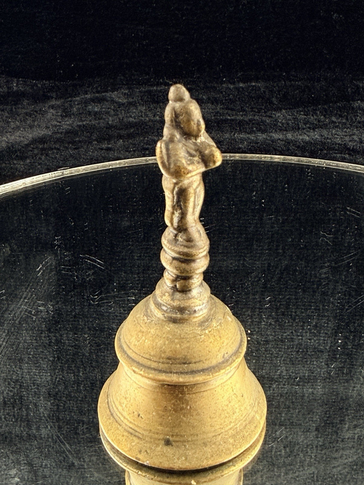Antique Indian Puja Brass Bell 3.5â Hindu Temple Ritual Handbell Deity Handle7