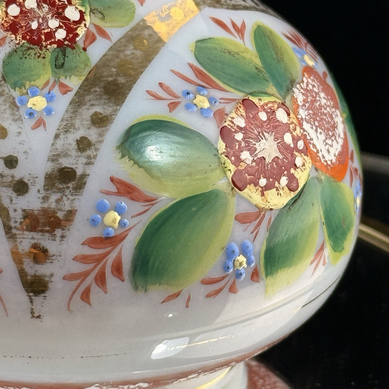 Victorian Bohemian Glass Vase Hand Painted Floral Enamel 5” Art Nouveau Decor5